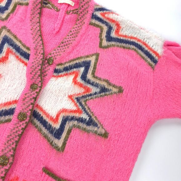 VITA GRACE Wool Mohair Carousel Fair Isle Fuzzy Knit Cardigan Oversized Boho - Picture 6 of 9